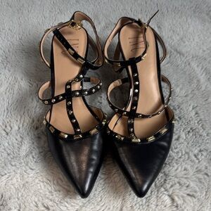 INC International Concepts Black and Gold Strappy Heels